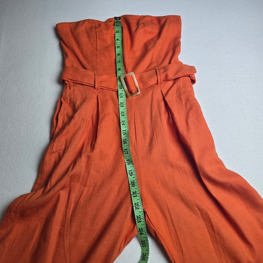 Monteau Los Angeles NWT Orange Strapless Linen Blend Wide Leg Belted Jumpsuit M - Picture 10 of 12